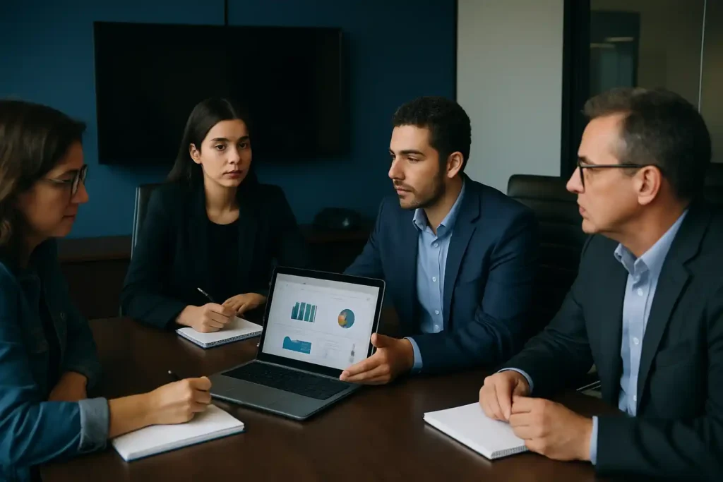 empresa de assessoria de imprensa - Profissionais de comunicação discutindo estratégias de assessoria de imprensa