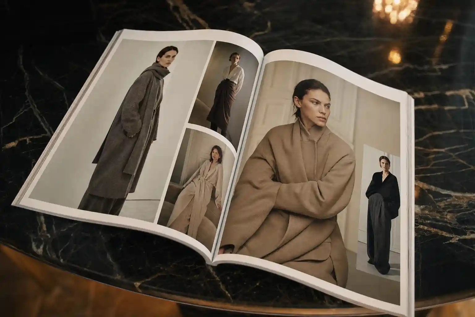 Revista de moda aberta com artigos e imagens de tendências